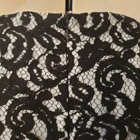 Calvin Klein Black White Sleeveless Lace Overlay Cocktail Party Dress | SZ 16W - Picture 8 of 13